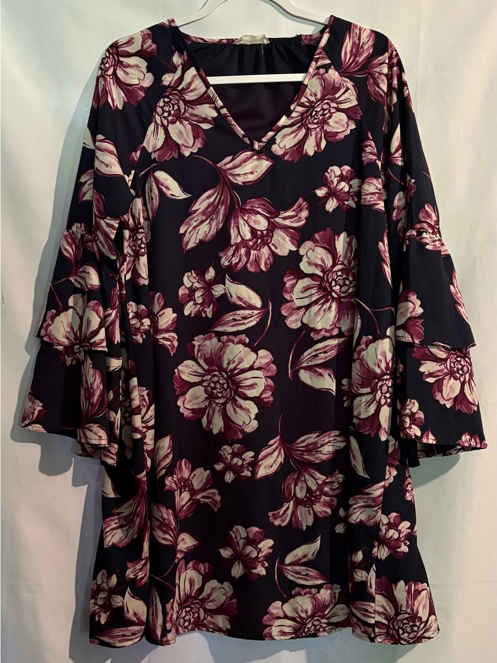 Altar'd State Black Tunic Dress with Burgundy Floral Print Large